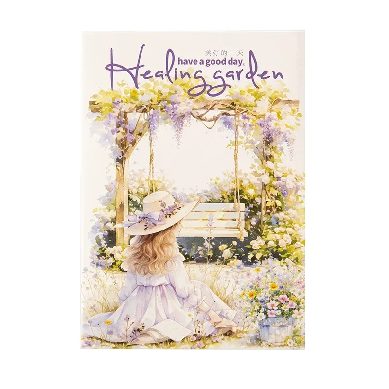 15Pcs Handmade Account PET stickers Healing Garden Sparkling Sand pack Material Decorative Collage Primer Scrapbook 135*88mm