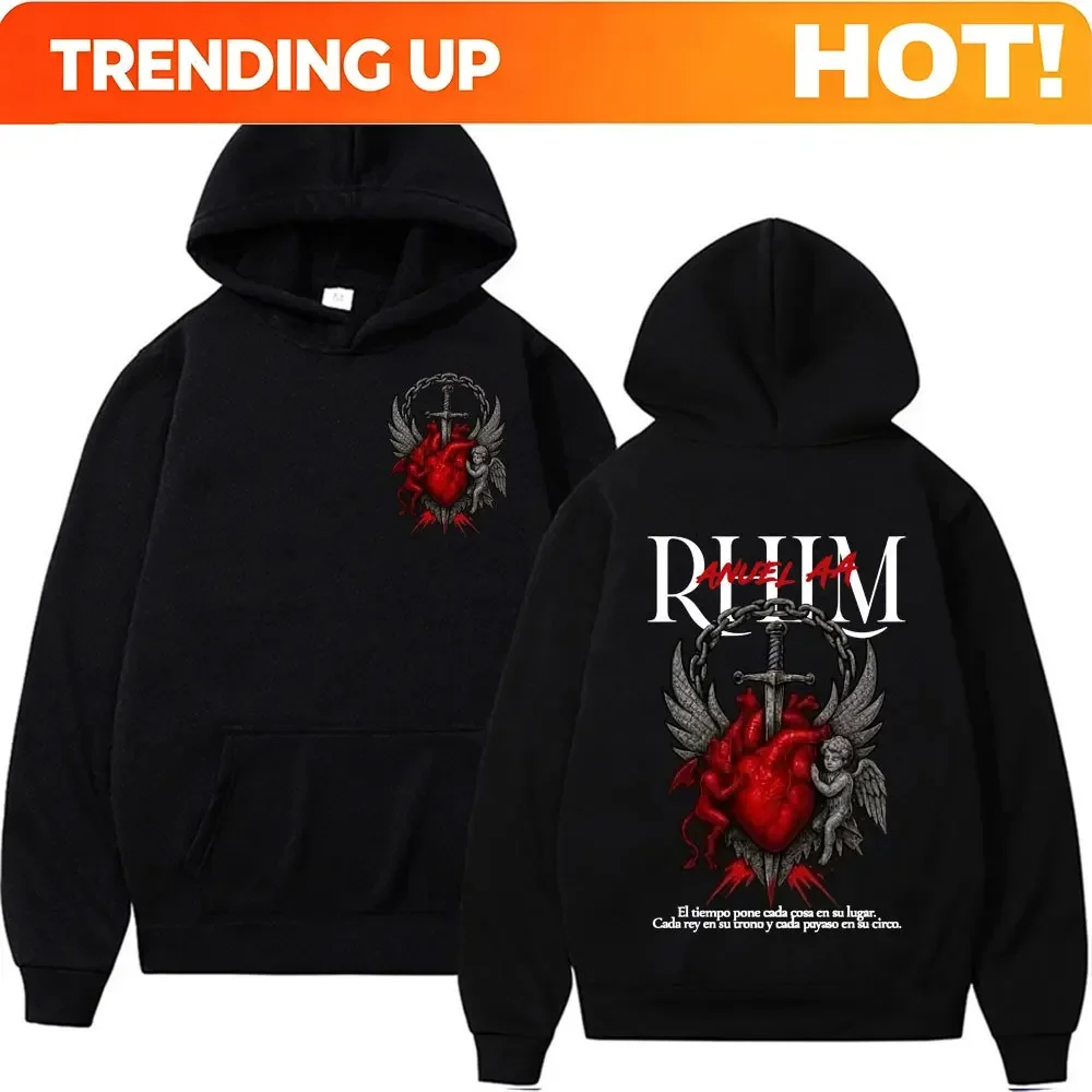 Customization Rapper Anuel AA Rhlm 2 Album Tour Graphic Hoodies Men's Clothing Oversized Hip Hop Gothic Long Sleeve Hoodie Comfo