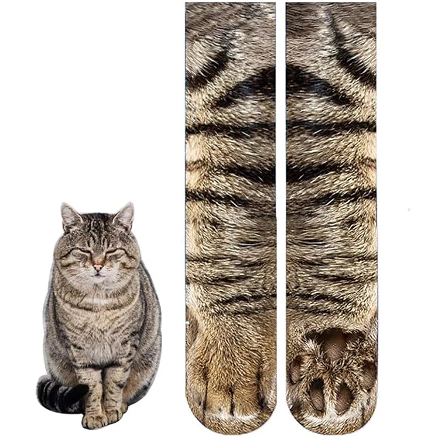 Animal Paw Socks Unisex 3D Print Cat Dog Tiger Novelty Stockings for Women Men White Elephant Gag Gifts Prank Christmas Party