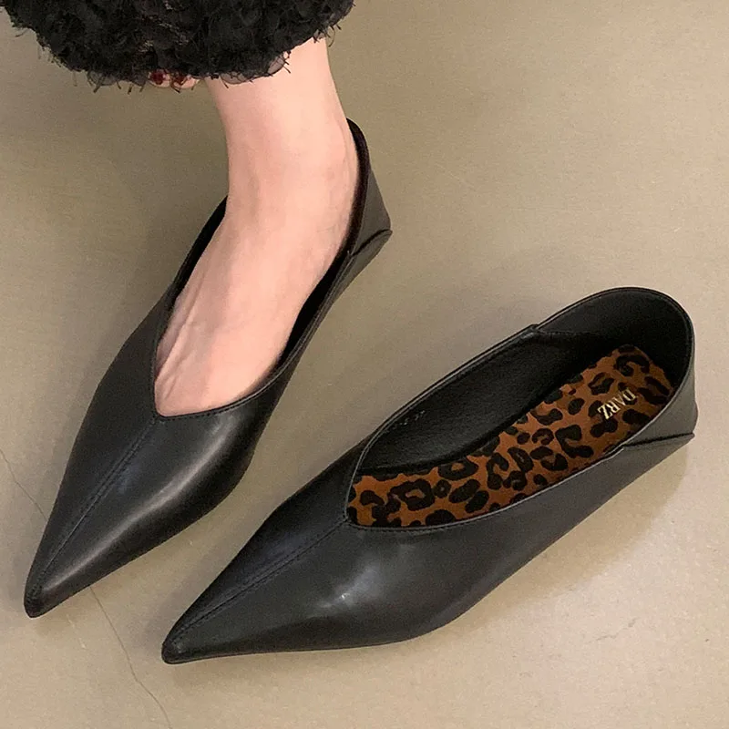 2024 Autumn Shallow Fashion Flats Shoes Women Ballerina Shallow Lightweight Pointed Toe Solid Casual Loafers Leopard Print Mujer