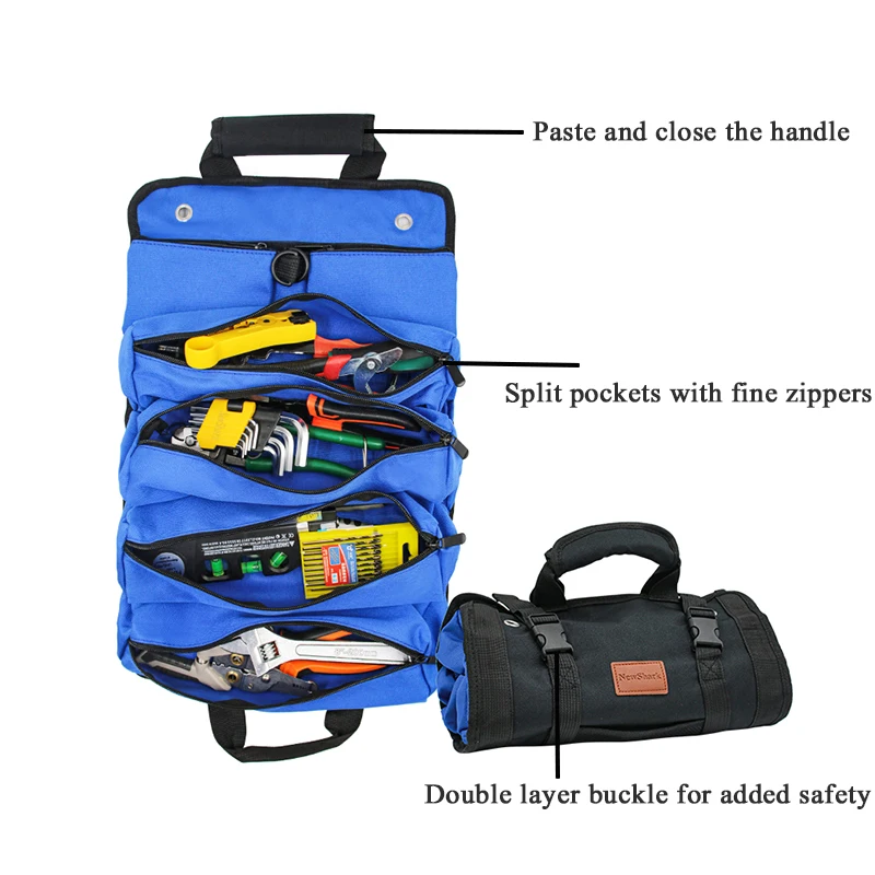 Scroll Tool Storage Bag Convenient Roll Bag, Tool Sorting Tool Detachable Multi Functional Tool Kit Storage Bag Blue