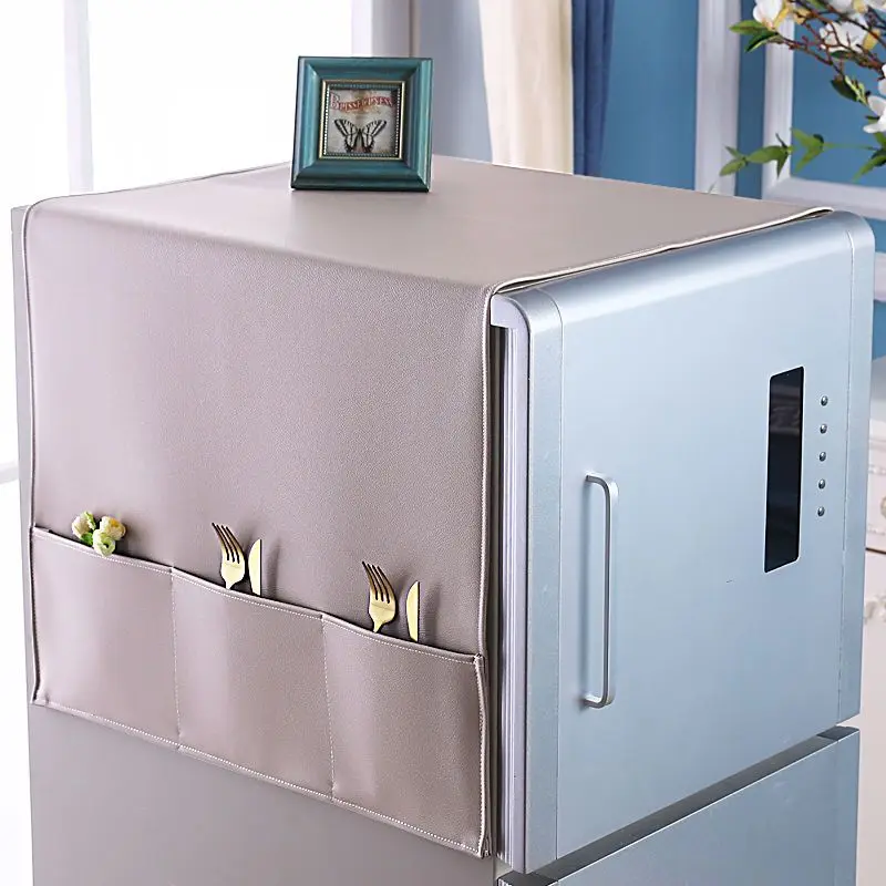 

Leather Refrigerator Cover Waterproof Oil-Proof Wash-Free Dustproof with Side Pocket for Microwave, Washer & Oven Top Protection