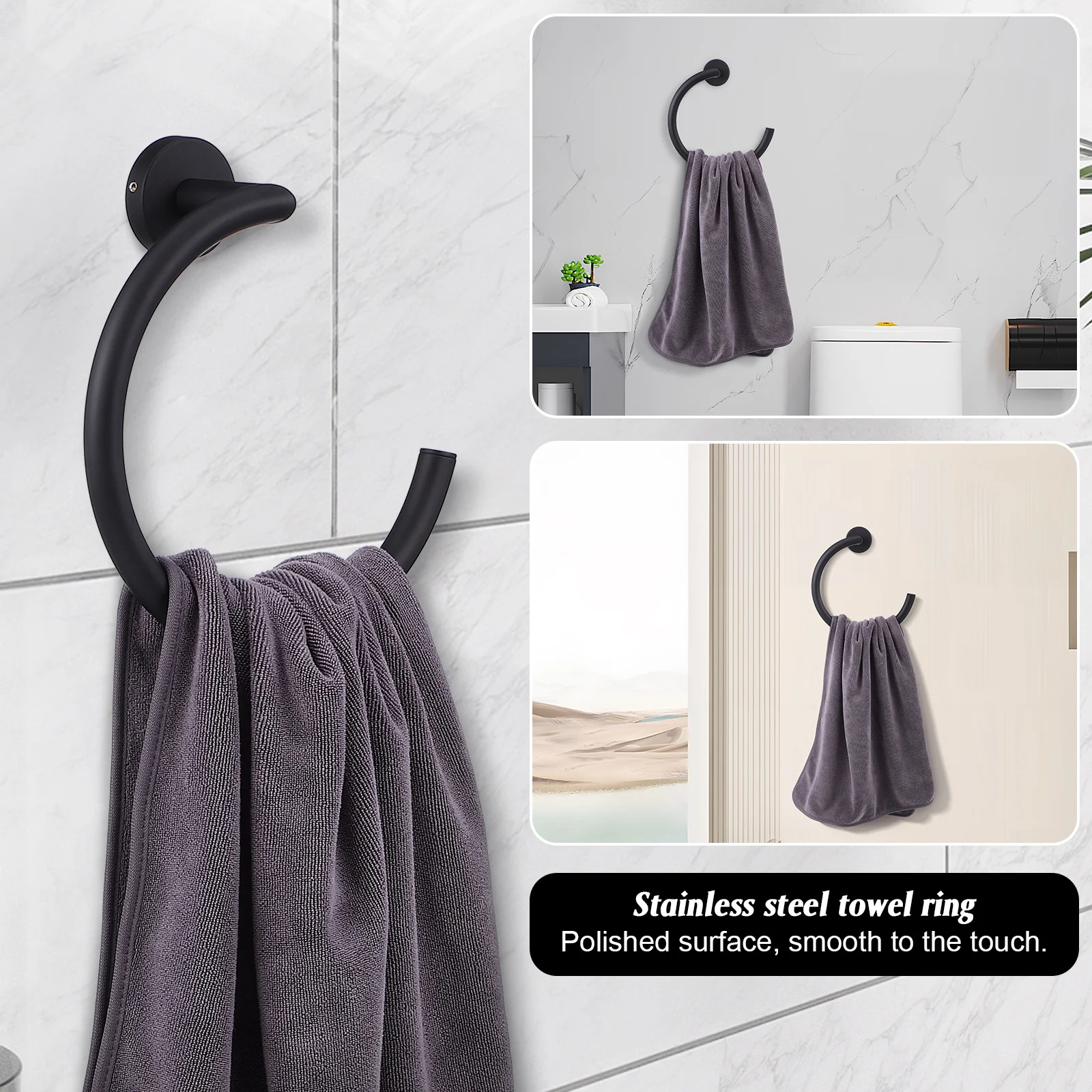 

Wall Mounted Towel Ring Stainless Steel Modern Design Bathroom Towel Holder Compact Storage Hanger for Bath Towels Bathroom