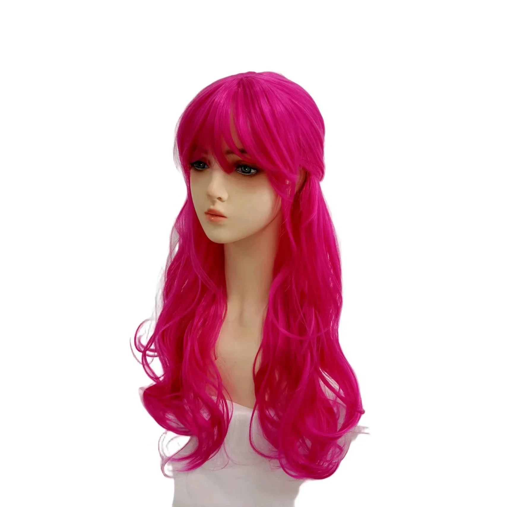Pink Long Wavy Synthetic Cosplay Wig Bangs Half Up Half Down Heat Resistant Hair Wig Adult Women Anime Role Play Halloween Party - view 3