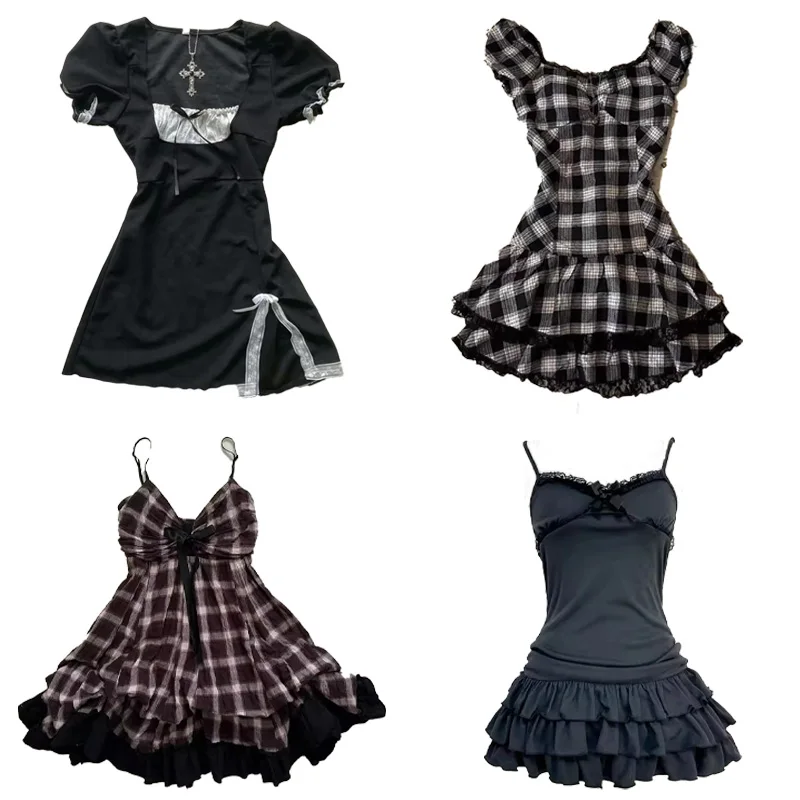 

Y2K High Street Vintage Fit Dress Woman Clothing Short Sleeve Chic Casual Fashion Outfits Aesthetic Summer Sweet Dresses 2000s
