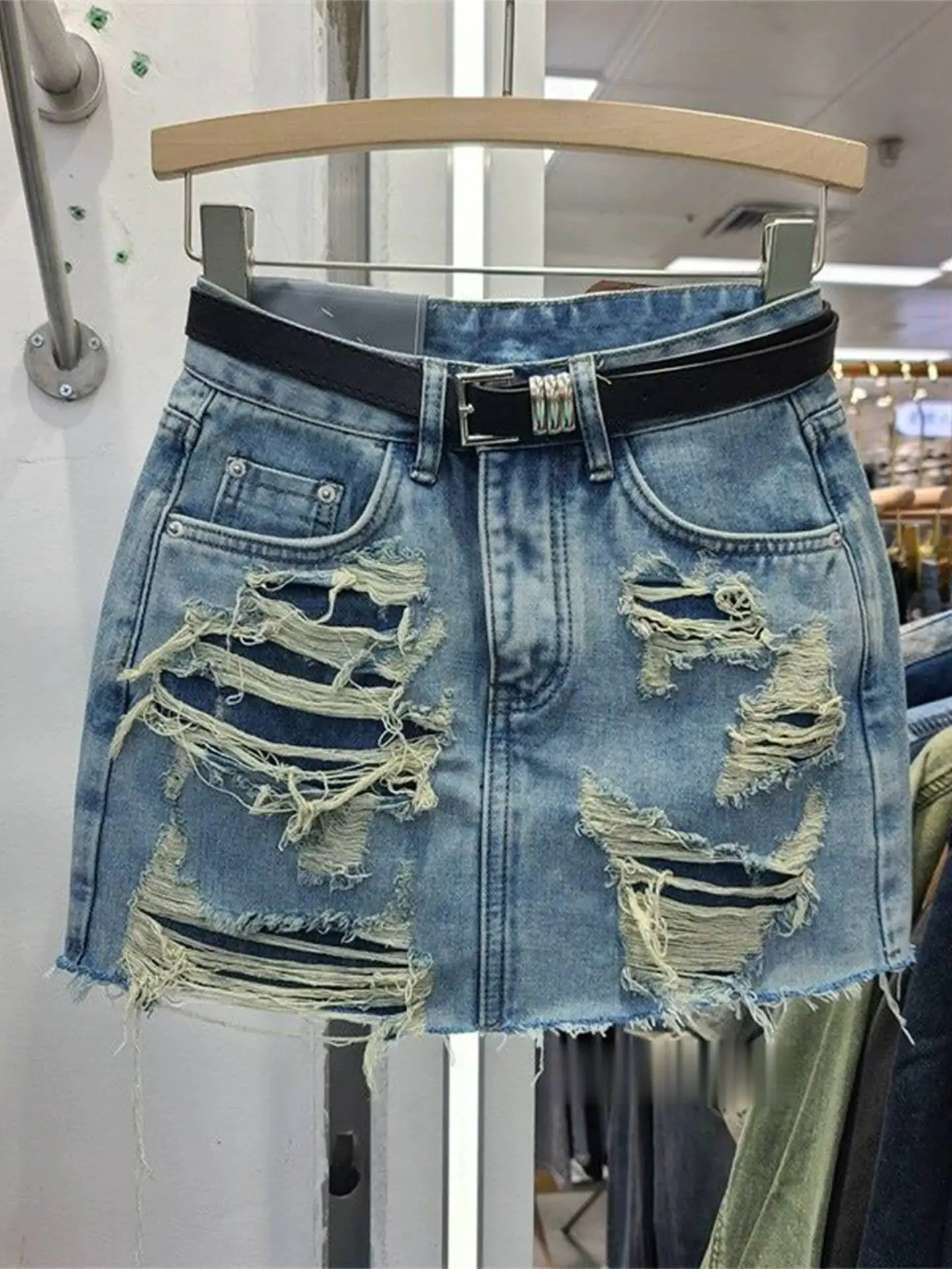Women Denim Skirts 2026 Summer Plus Size Women American High Street Denim Mini Skirt Ripped Design A Line Hip Wrap Short Skirt