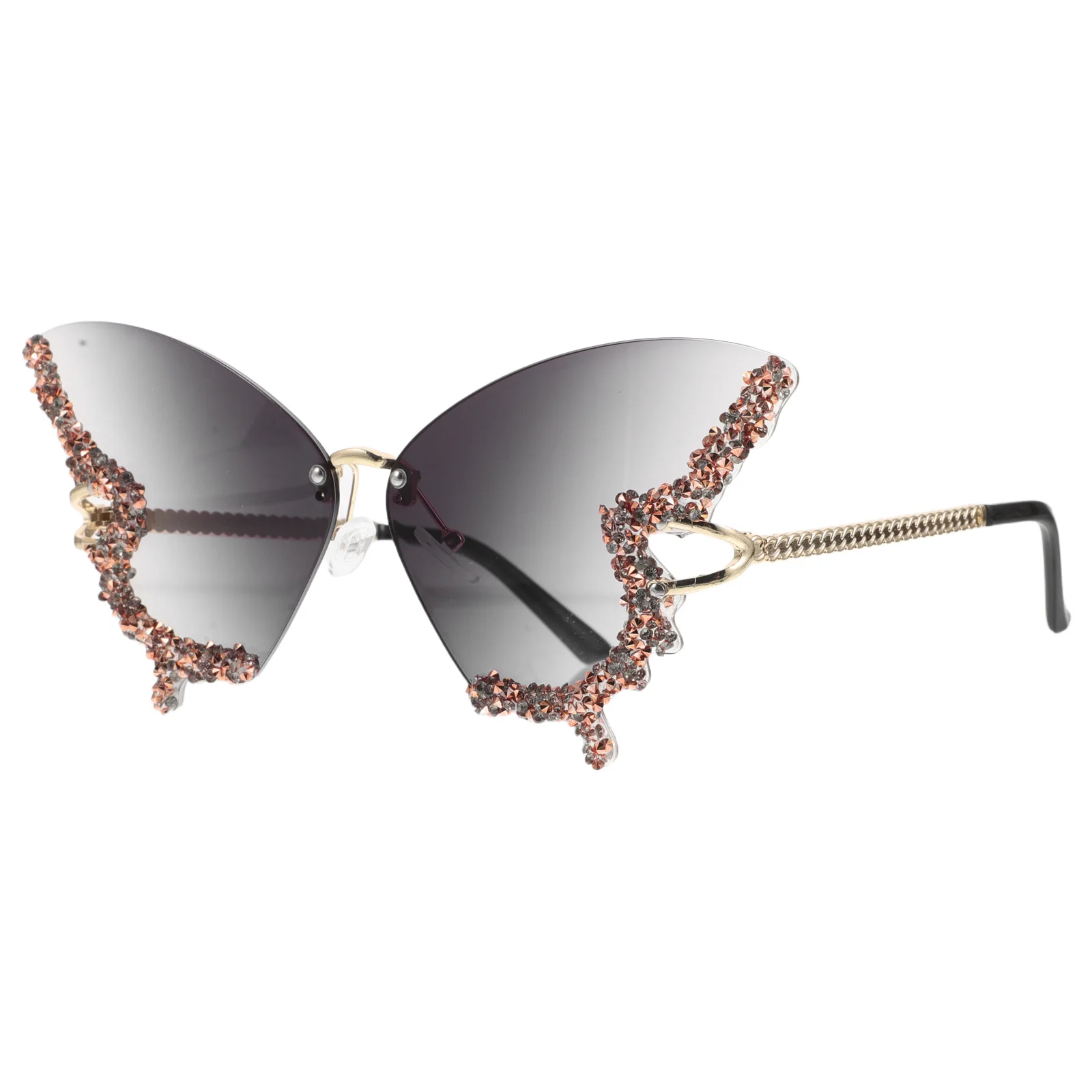 Gafas de sol sin montura de mariposa con acento de diamante, gafas clásicas con bloqueo UV, gafas de moda para mujer, fiesta de Festival