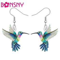 BONSNY Acrylic Trendy Bird Earrings Hummingbird Drop Dangle Jewelry Charms Gifts Accessory For Women Girls Kids Party Favors