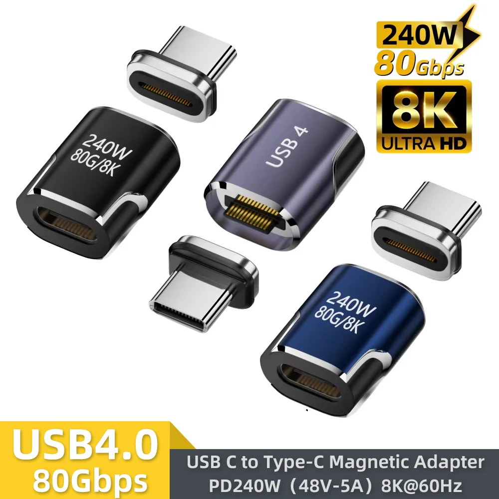240W USB4.0 80Gbps Thunderbolt5 Magnetic Type-C OTG USB C To USB-C Fast Charge Magnet Converter Cable 8K@60Hz USB Type C Adapter