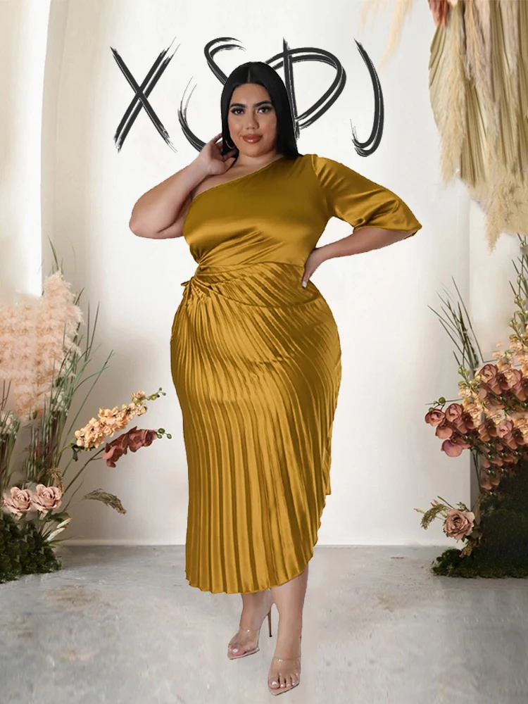 One Side Shoulder Dress Women Pleated Sexy Long Dresses Soft Luxury Elegant 5xl Plus Size Women Dresses Wholesale Dropshipping