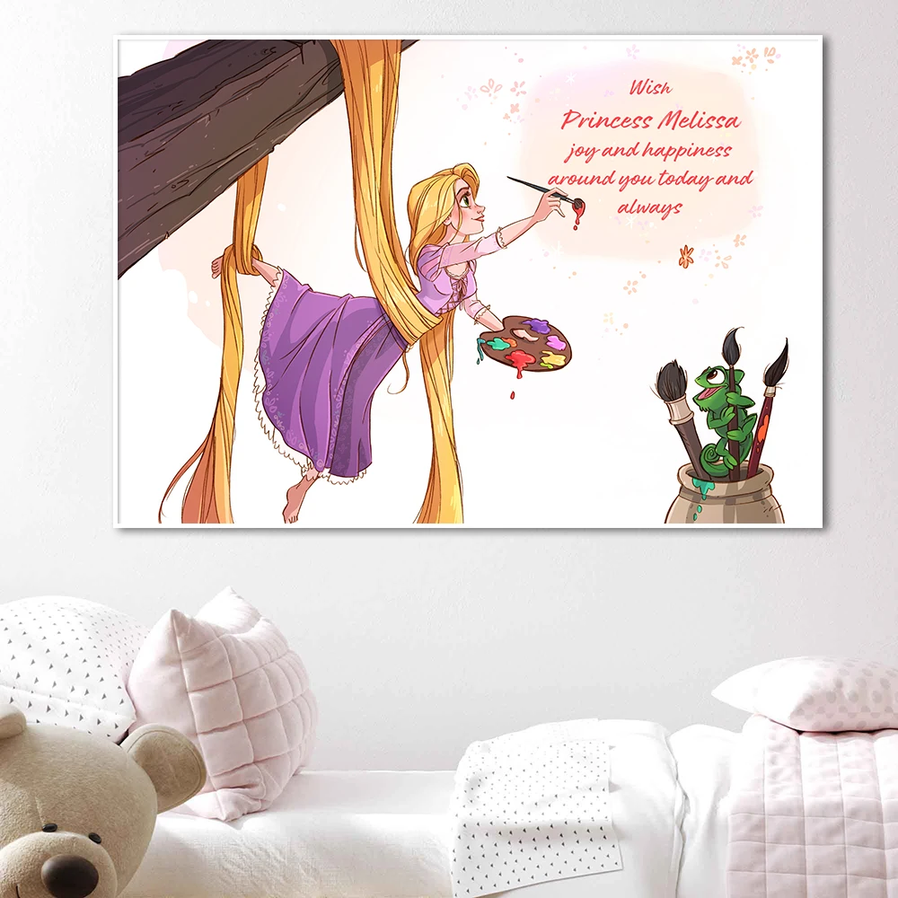 

Custom Name Quotes Poster Disney Wall Art Canvas Painting Print Rapunzel Writes Blessings Picture Nursery Kids Room Decor Gift