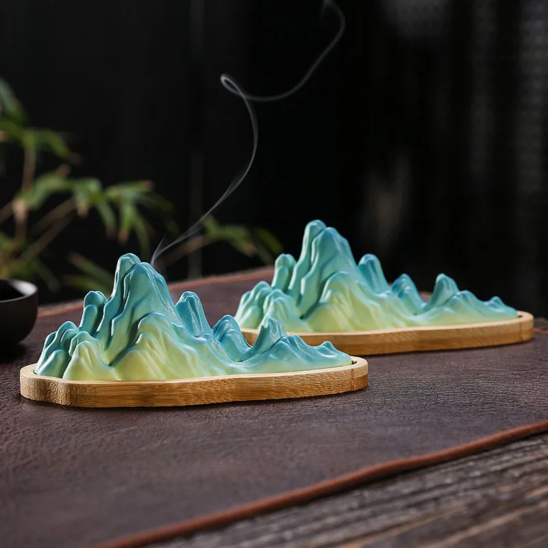 

1pc Handcrafted Ceramic Incense Burner Mountain Stream Design with Anti-Fire Wadding and Creative Incense Box for Home Fragrance