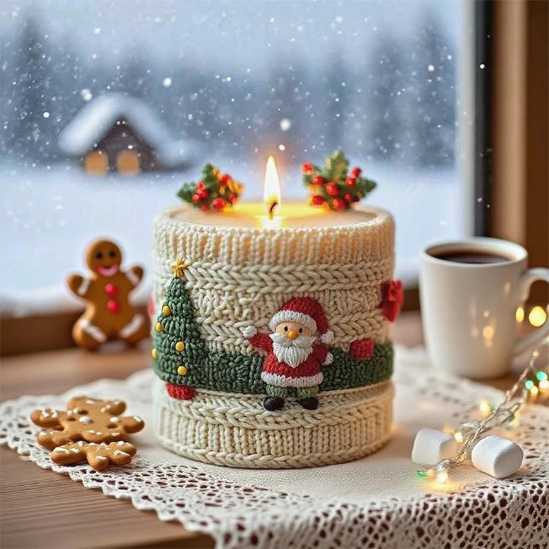 

Christmas Knitted Santa Tree Candle Silicone Mold DIY Christmas Candle Making Festive Holiday Aromatherapy Candle Craft Mold