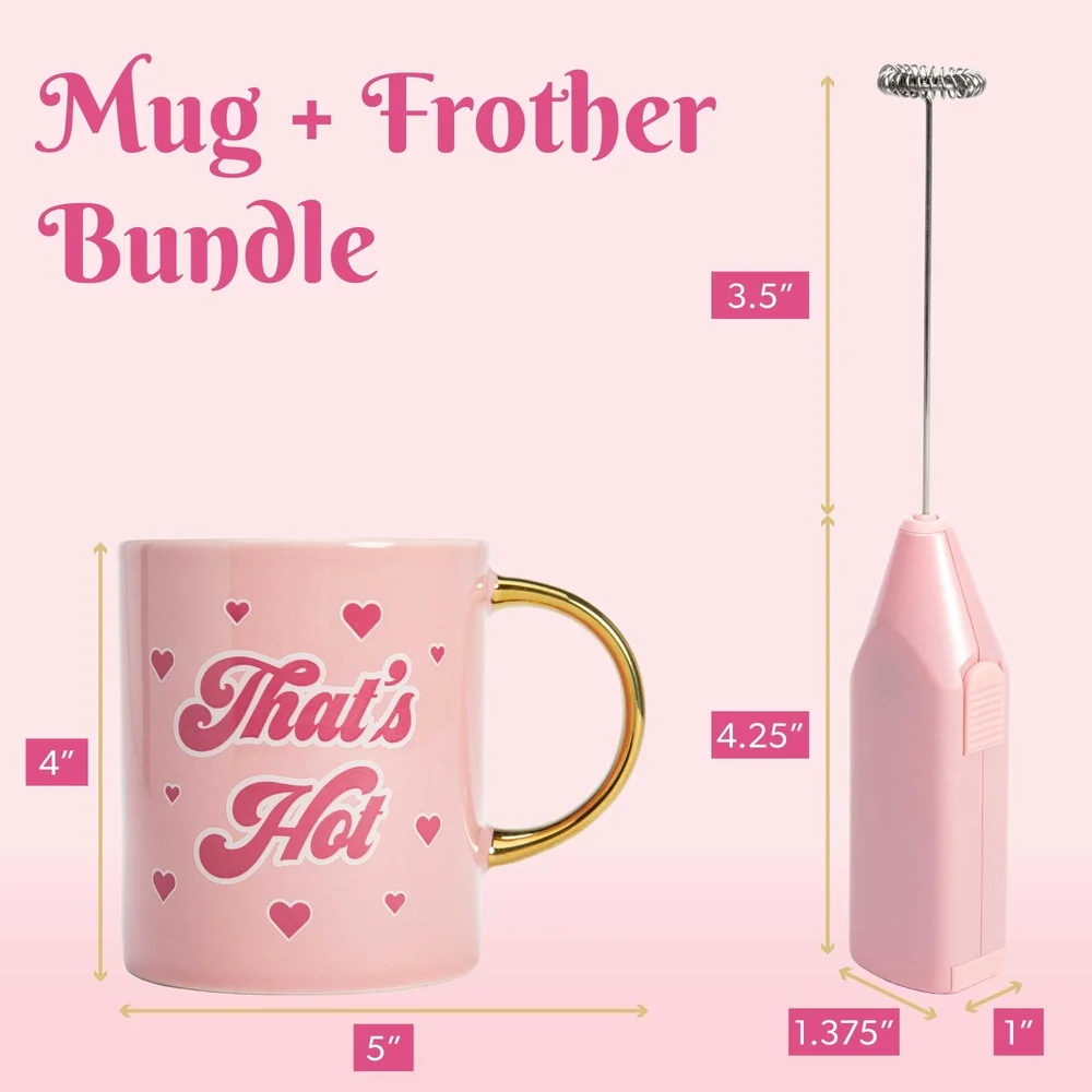 Ceramic Coffee Mug and Electric Milk Frother Set 16oz Battery Powered Perfect Lattes Cappuccinos Easy Clean Iconic Gift