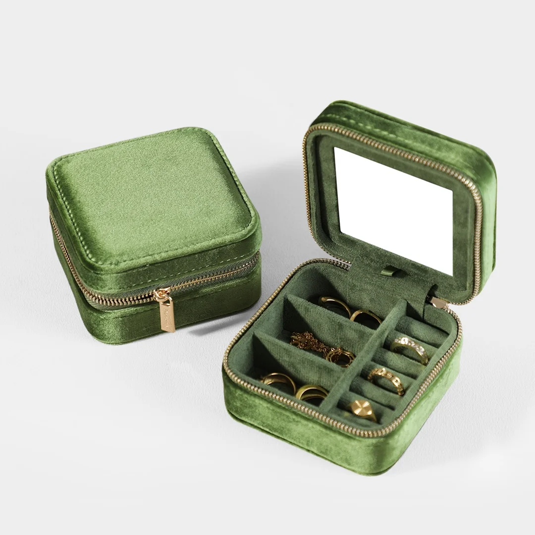 

High End Velvet Jewelry Box Necklace Ring Storage Box Earring Ring Gold Jewelry Gift Box For Girls Olive Green