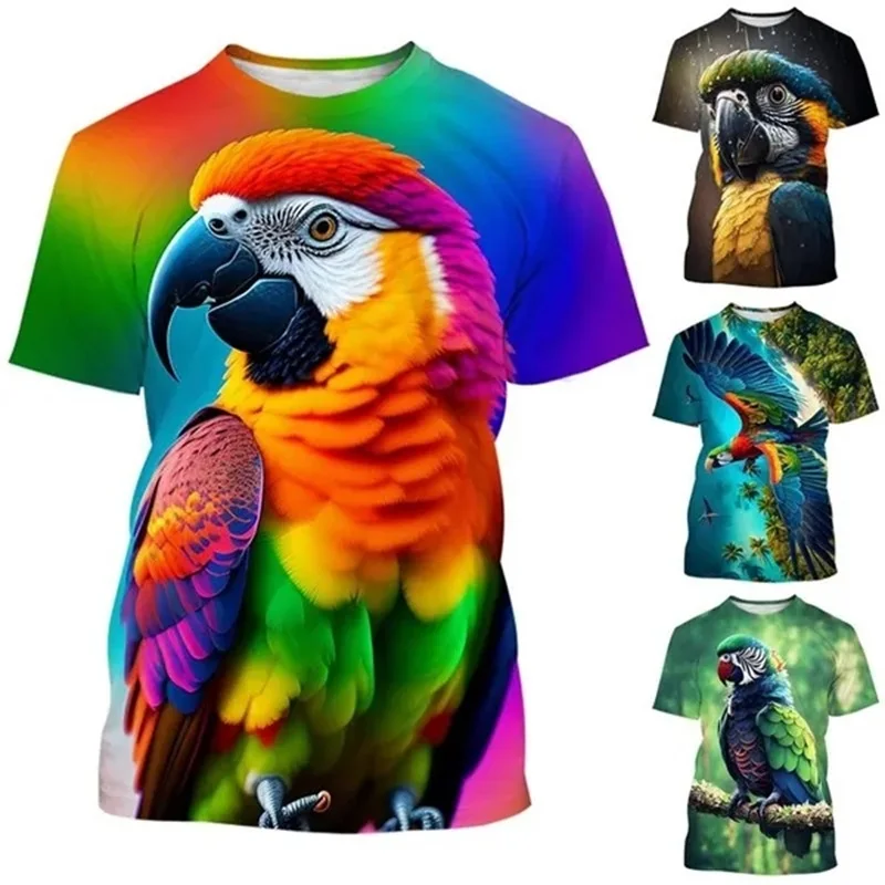 3D Printing Novelty Parrot Pattern T Shirt For Men Summer Casual Short Sleeved Funny Tees Top Mens O Neck Oversized Tshirts