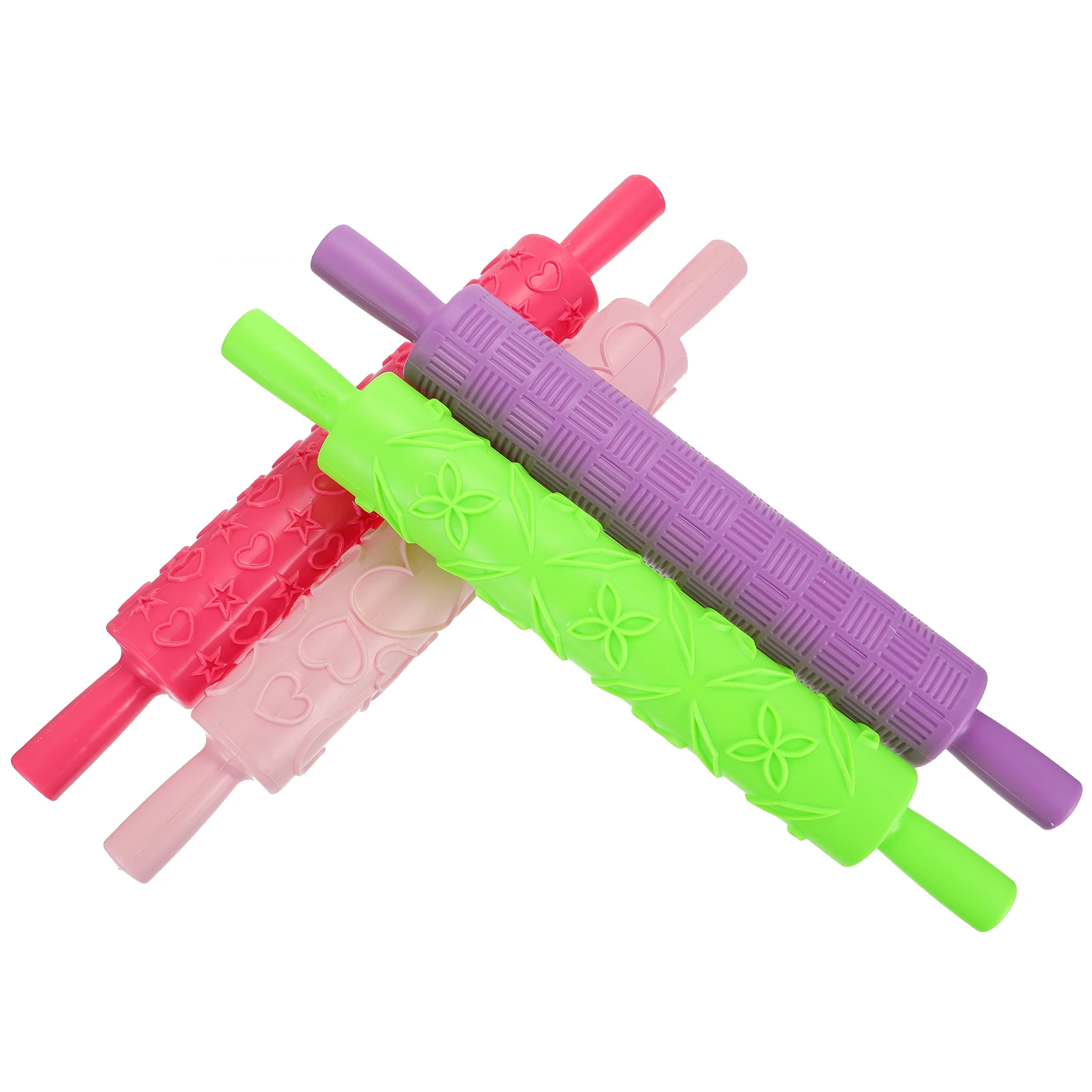 

4 Pcs Embossed Rolling Pins Plastic DIY Printed Pastry Dough Fondant Craft Tools Novel Designs Food Grade Baking Cookies Pizza