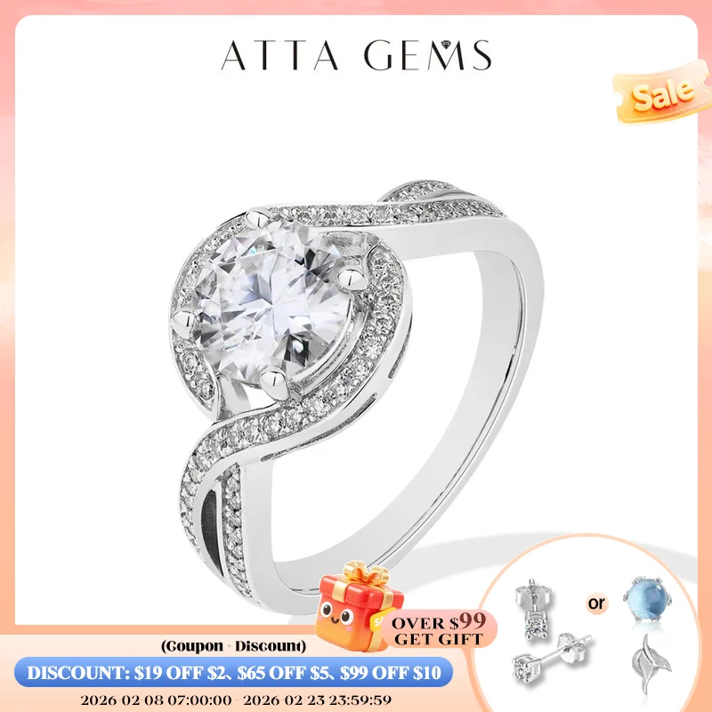 

ATTAGEMS круглые кольца с муассанитом 1,5 карата для женщин, серебряное сертифицированное кольцо 925, желтое золото, позолоченное, обручальное, свадебное, роскошные ювелирные изделия