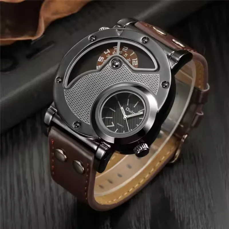 Oulm vendita calda grande orologio per uomo fresco design unico orologio al quarzo cinturino in pelle moda orologio da polso militare da uomo Dropshipping