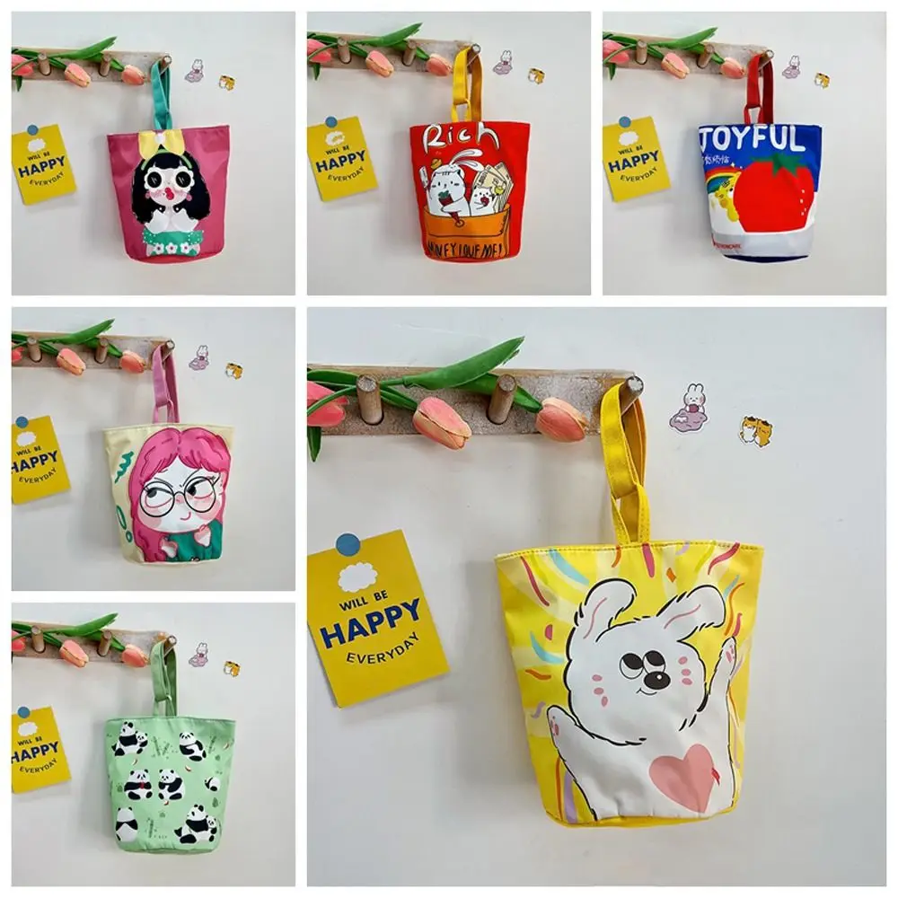 Tas Kanvas Lipat Motif Panda Kartun, Tas Selempang Kanvas Motif Gadis Kartun, Kucing, Kelinci, Stroberi, dan Huruf, Tas Selempang Kucing untuk Aktivitas Luar Ruangan