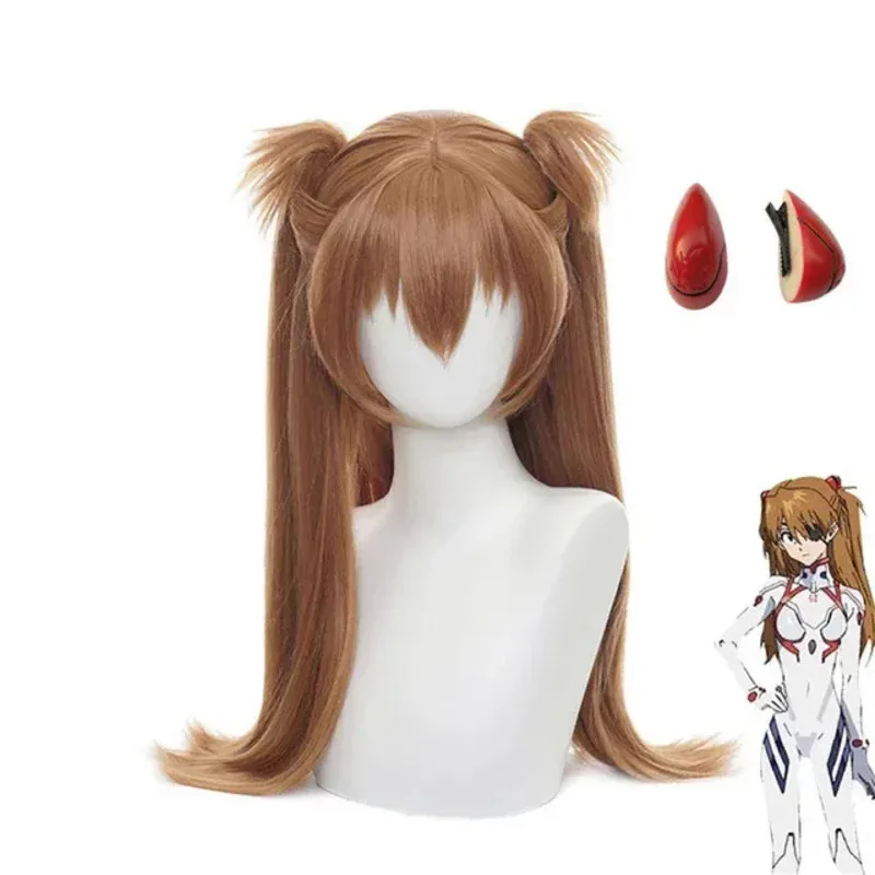 2 colors Asuka Langley Soryu Cosplay Wig Long brown  Orange With 2 Ponytail Clips Heat Resistant Synthetic Hair Wigs