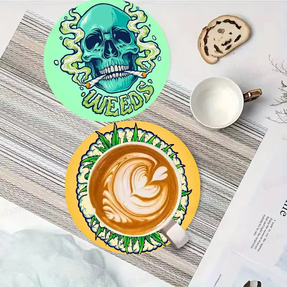 Weed Leaves Printed Coasters Suitable for Daily Family Party Decoration, Office, Non-Slip Wooden Coasters