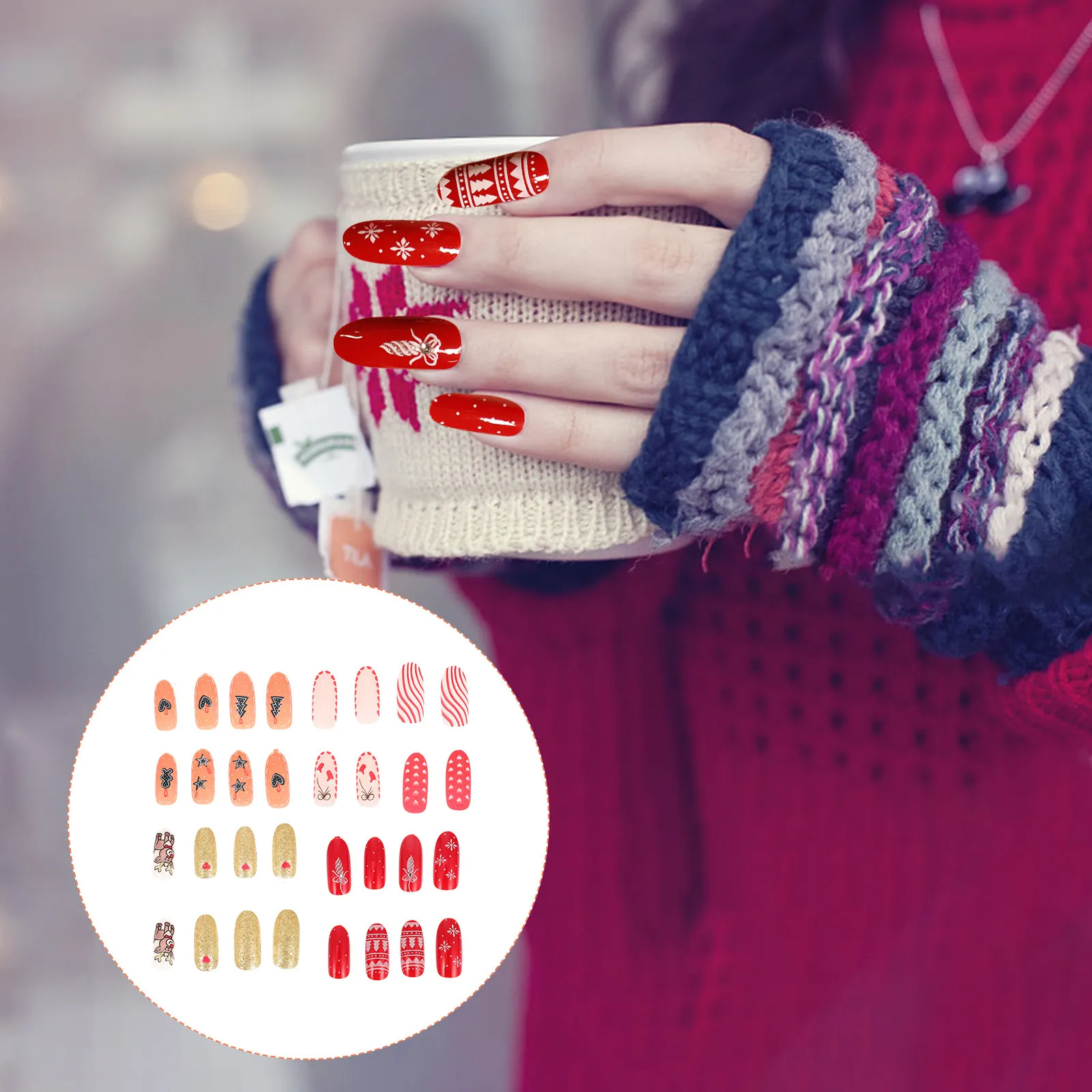 

4 Boxes ABS Nail Patch Decal Full Cover False Nails Christmas Theme Party Elegant Stylish Nail Art Supplies Accessories