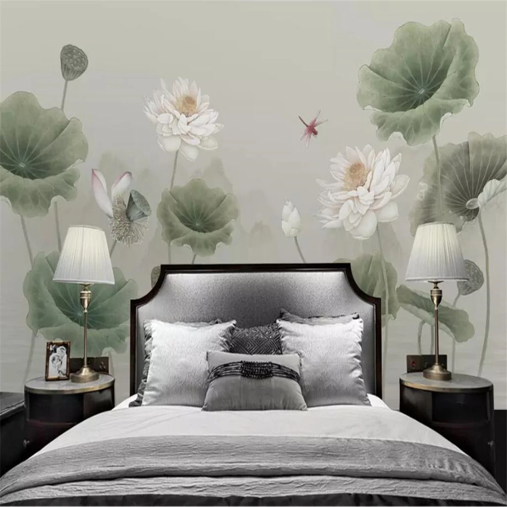 

beibehang Custom 3D Mural Hand painted lotus wall murals Painting Sofa wallpaper Living Room TV Background Photo Wall paper