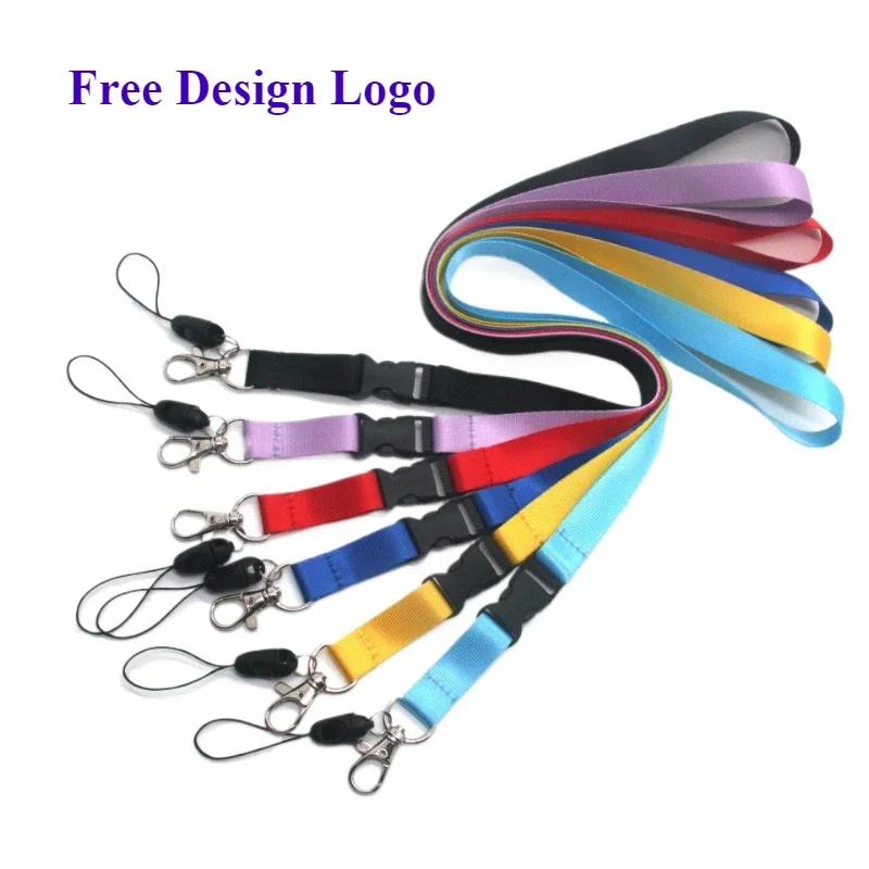 50pcs Free Custom Logo Safety Hanging Neck Lanyard for Mobile Phone Strap ID Card Badge Holder Rope 1.5cm Width