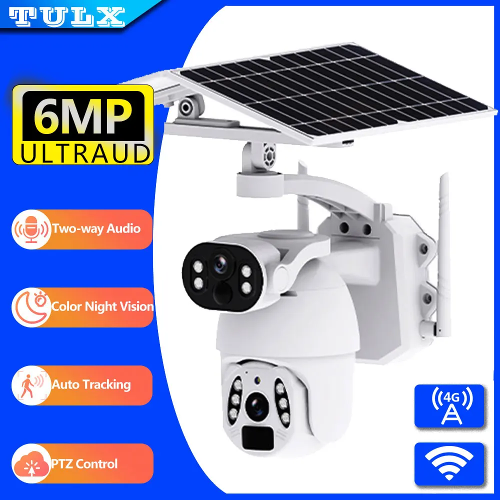 

LZJV 6MP 4K HD 4G/WIFI PTZ Solar Camera Auto Tracking Dual Lens camara Security Protection Monitor Smart Home CCTV Surveillance