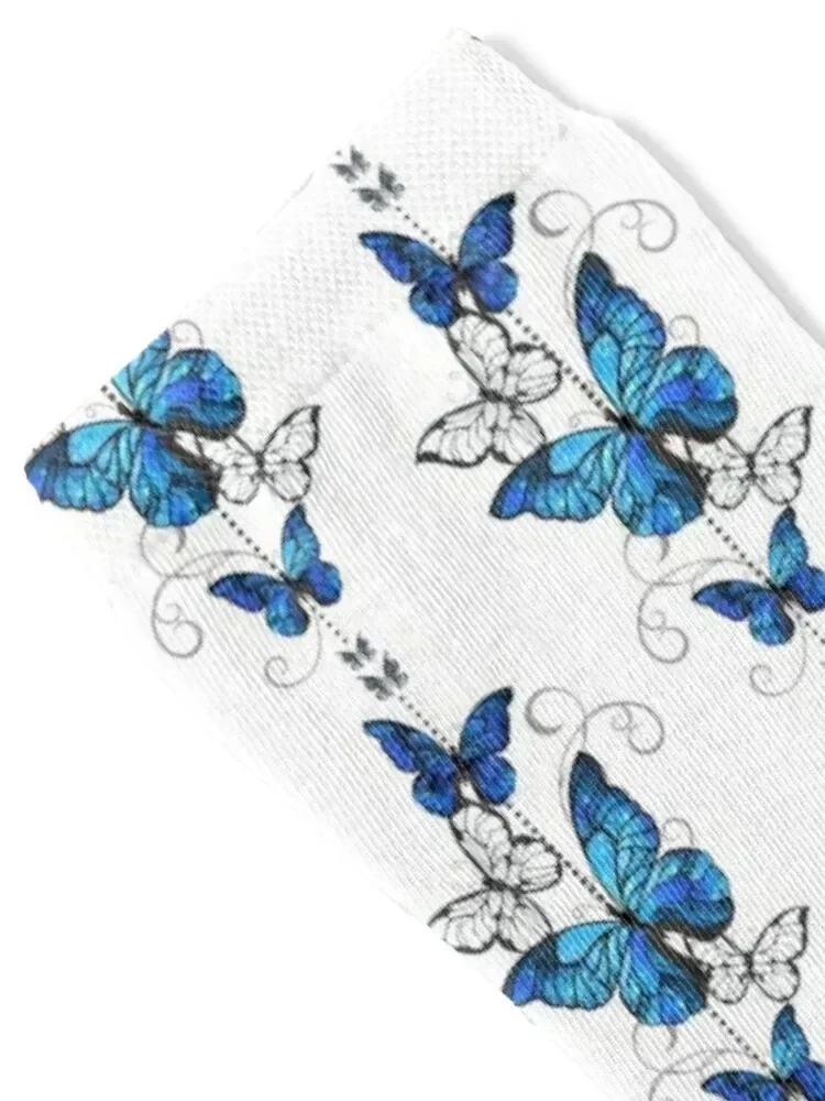 Blue Morpho and White Butterflies Socks New year's with print essential new in's Man Socks Women's