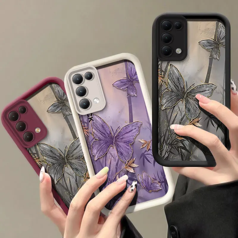 INS Purple Butterfly Phone Case For OPPO Reno 12 Pro 10 8Z 5F 5 6 Lite 4Z 3 Camera Lens Protection Silicone Soft Cover Fundas