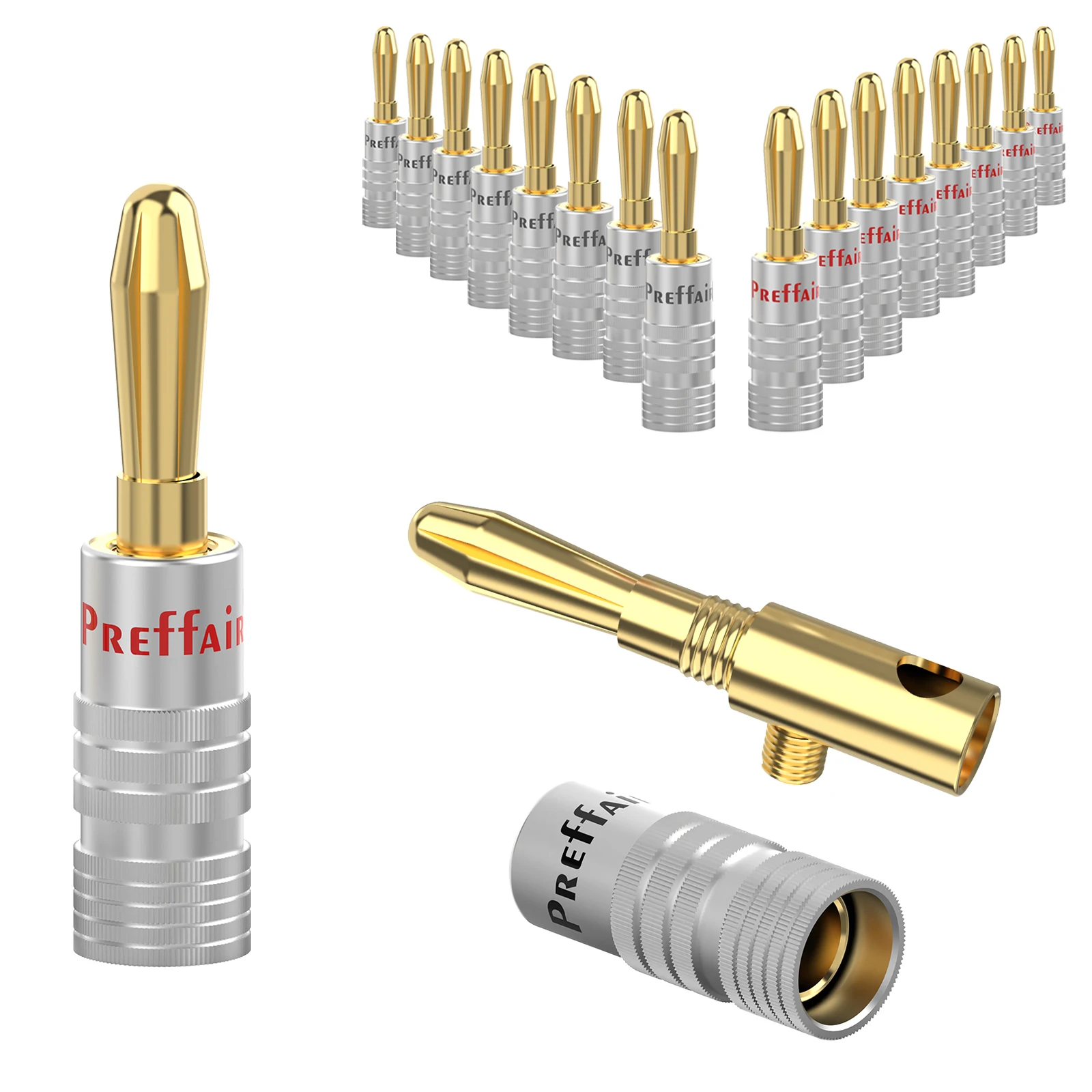 Preffair Bananenstecker, 4 mm Lautsprecher-Bananenstecker, 24 Karat vergoldet, 4 mm Bananenstecker, passend zu 4 mm Bindungspfosten – Detail 5