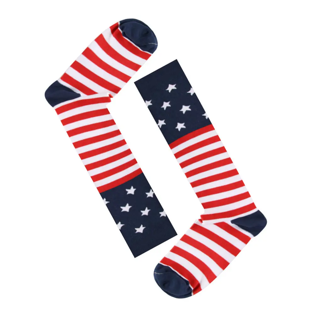 

1 Pair Knee High Outdoor Sports Socks American Flag Pattern Long Sock Elastic Breathable Anti Slip Leg Stockings Size L Xl