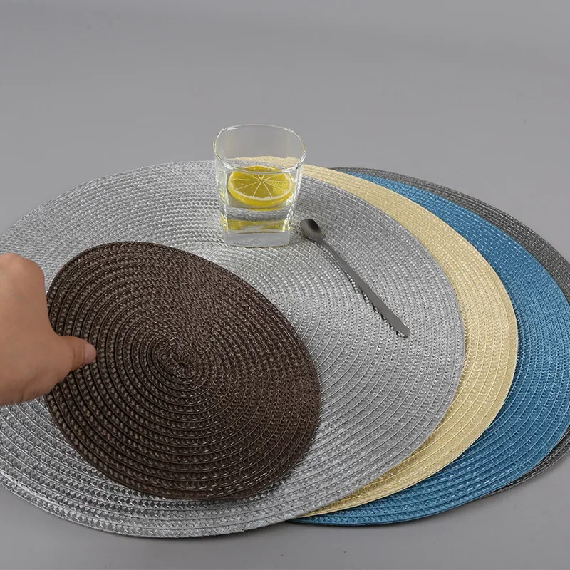 Round Woven Placemats PP Waterproof Dining Table Mat Non-Slip Napkin Bowl Pads Drink Cup Coasters Kitchen Decoration