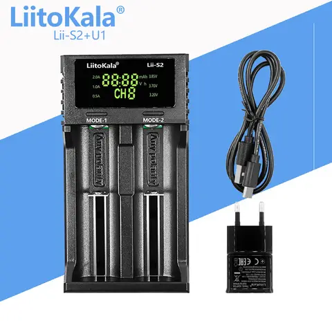 1-5PCS LiitoKala Lii-S2 + U1 caricabatteria rilevamento automatico della polarità per batteria agli ioni di litio 18650 26650 16340 18350 10400 14500 AA AAA