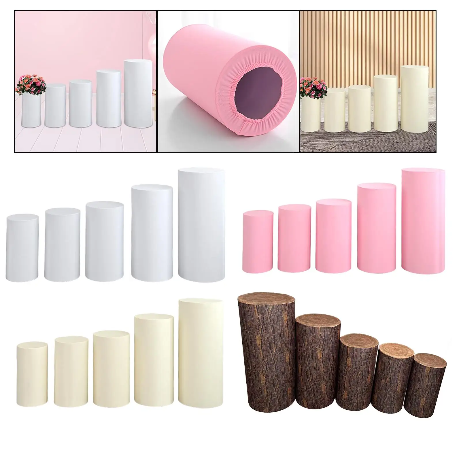 5x Cylinder Pedestal Covers Plinth Stand Pillar Covers Elegant Practical Cylinder Plinth Covers for Graduation Thanksgiving