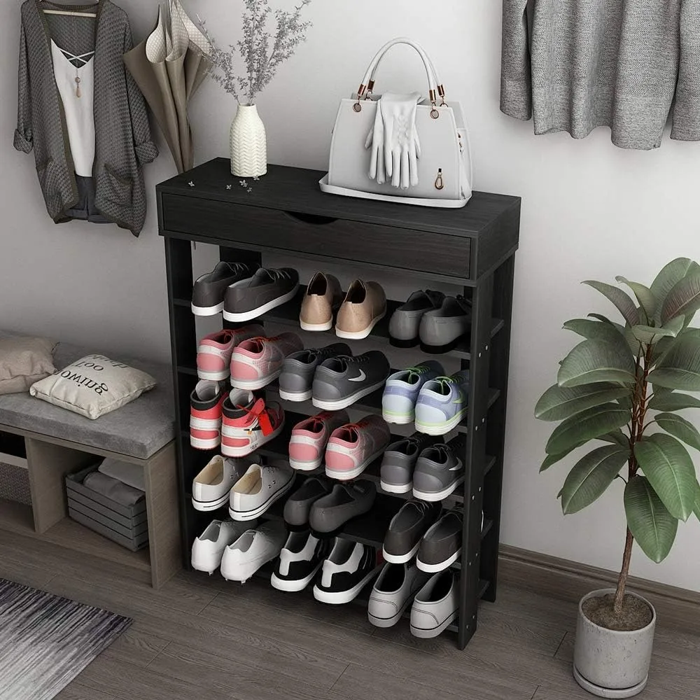 

5 Tier Shoe Rack Shoe Storage Cabinet,Wooden Shoes Heels Sneakers Storage Cabinet for Entryway,Hallway,Living Room,Black