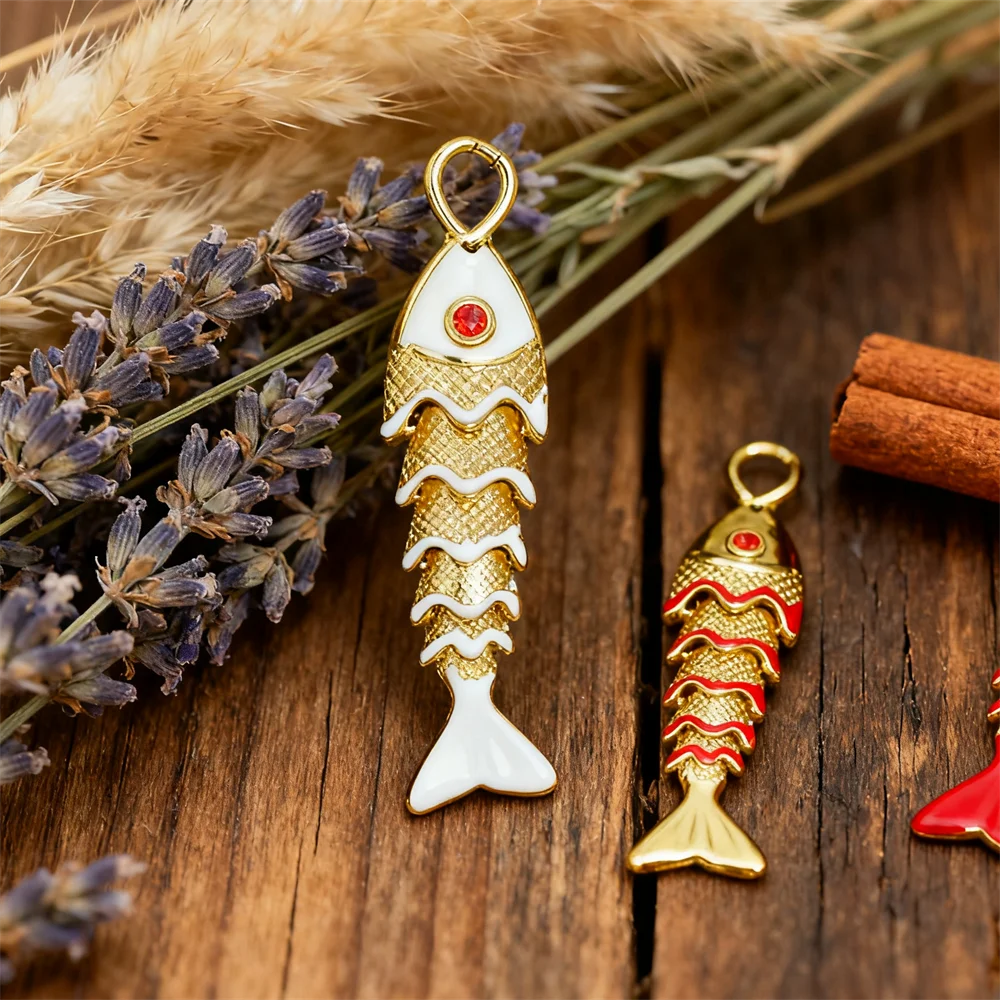 

2Pcs Pendants Sparkling Brass Cubic Zirconia Enamel Fish Charms for DIY Jewelry Necklace Bracelet Cute Lucky Animal Accessories