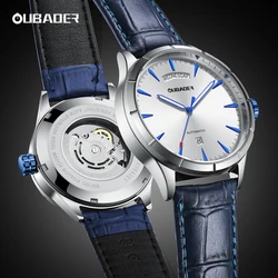 Oubaoer Militaire Automatische Mannen Horloges Lederen Dag Datum Mechanische Jurk Horloge Waterdicht Klok Voor Mannen Leger Montre Homme