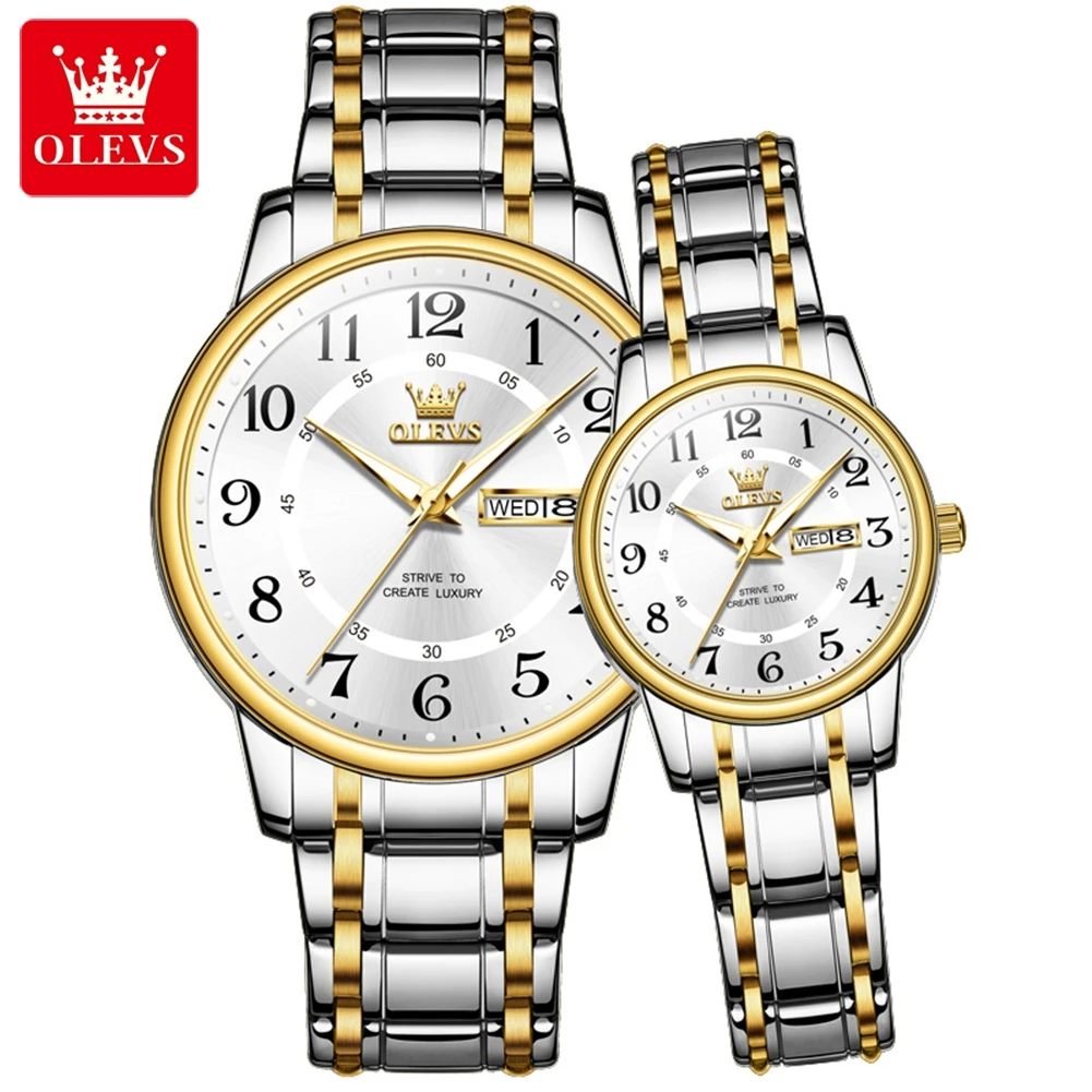 OLEVS 2891 Couple Watch Men Women Classic Digital Dial Steel Strap Waterproof Watches Luxury Original Quartz Lover's Wristwatch