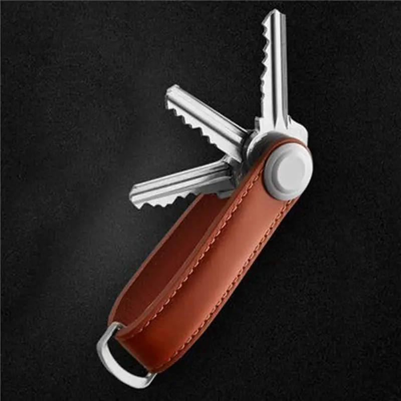 Hot kf-5X Fashion Car Key Pouch Bag Case Wallet Holder Chain Key Wallet Ring Pocket Key Organizer Smart Leather Keychain Brown