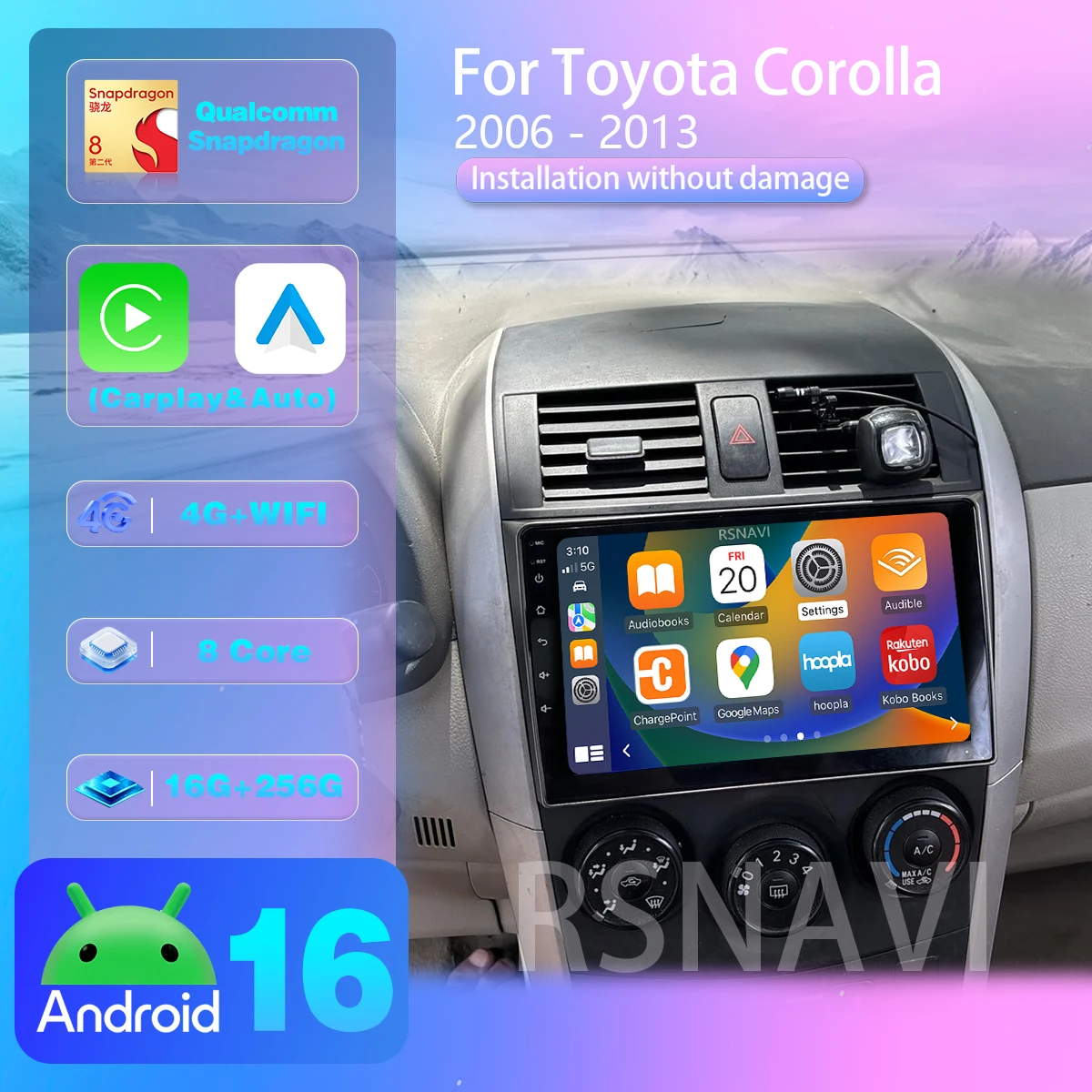 Android 16 für Toyota Corolla 2006 2007 - 2013 Autoradio Multimedia Videoplayer Carplay Auto Stereo DVD BT Video DSP Snapdragon
