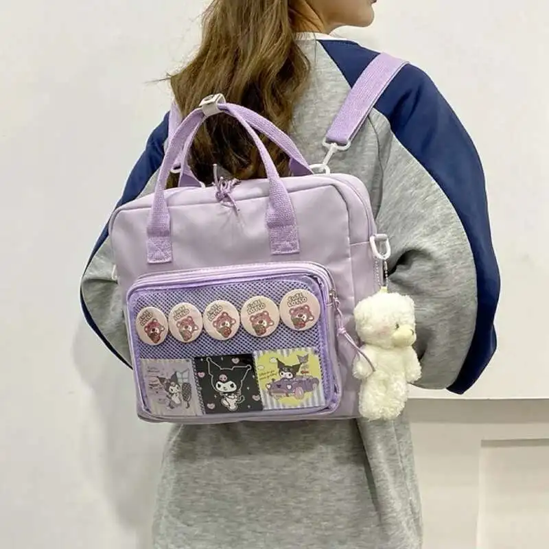Y2K Women Ita Backpacks Fashion DIY Badge Knapsack Cute Girl Transparent Pocket Casual Nylon Shoulder Bag Crossbody Bag Handbags