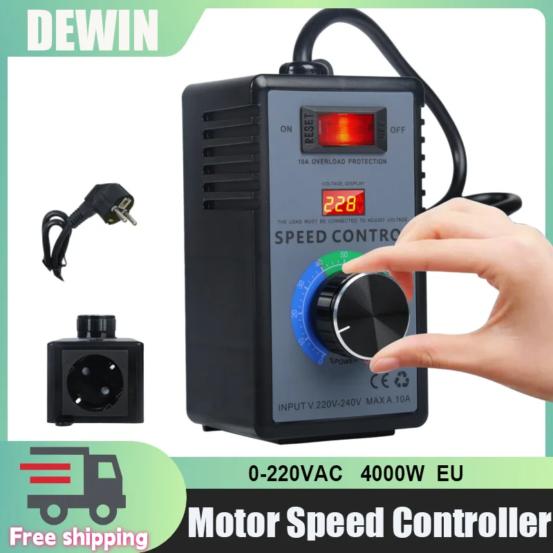 

Регулятор напряжения переменного тока 220 В 10 А 4000 Вт, регулятор скорости вентилятора двигателя, диммер, вилка европейского стандарта, регулятор скорости двигателя вентилятора, переключатель