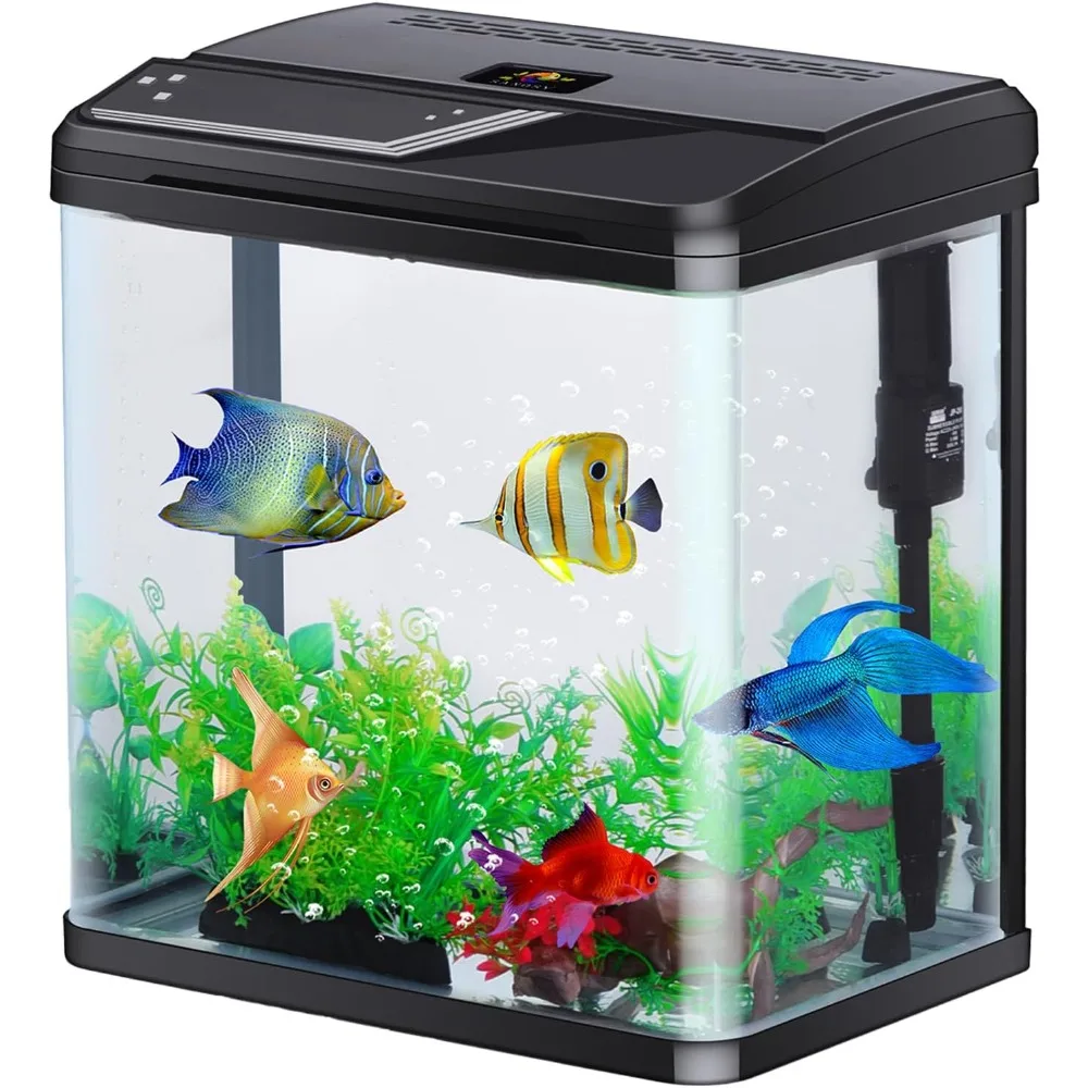 

4 Gallon Aquarium Starter Kit Small Glass Betta Fish Tank Desktop Mini Fish Bowl for Shrimp Goldfish with Filter Pump LED Light