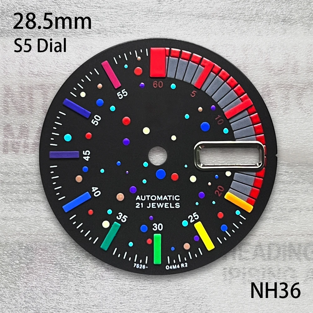 28.5mm S Logo Camouflage Dial Suitable For NH36/4R36 Movement Green Luminous Dual Calendar Quality Watch Refit Accessories