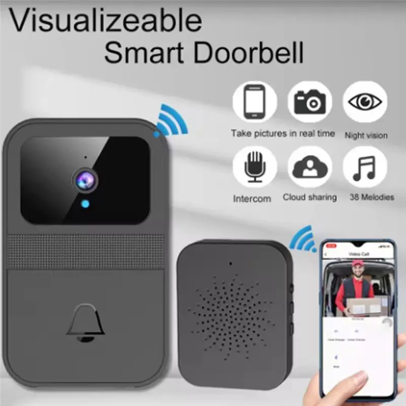 B17C 1Set Home Wireless Doorbell 2-Way Audio HD Video Camera Cloud Storage Night Vision, 2.4G Wifi Compatible