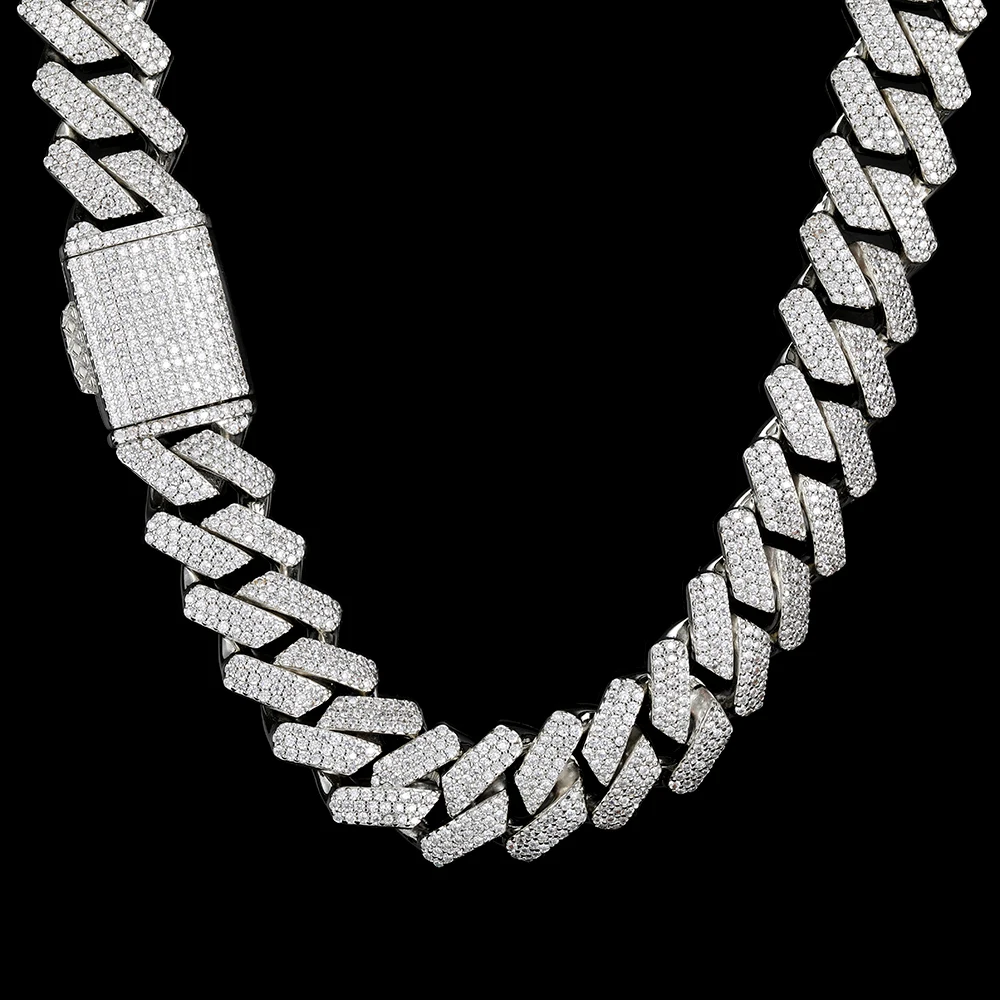 Multi-Row NUOYA Round Brilliant Cut Moissanite Cuban Link Chain Necklace 925 Sterling Silver Hip Hop Jewelry Gift for Men..