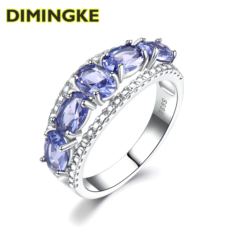 

DIMINGKE S925 Silver 4*6MM Tanzanite Ring Women's Fine Jewelry Wedding Party Anniversary Gift